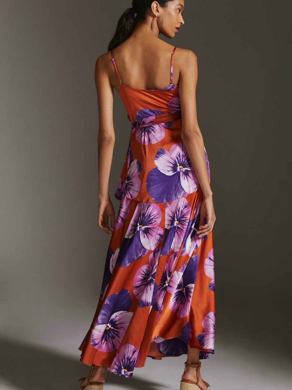 Anthropologie Hutch Floral Wrap Maxi Dress Size Small Copper Orange Purple EUC - Picture 4 of 6